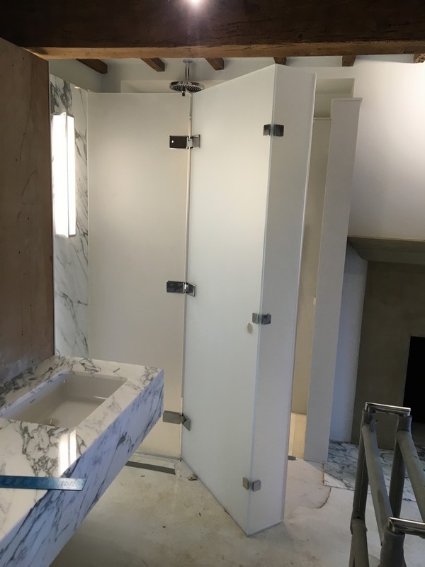 Bespoke frosted glass shower enclosure in West Drayton luxury bathroom
